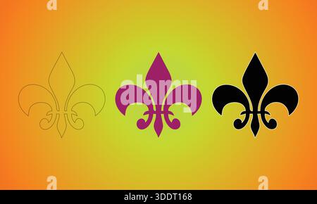 Tre simboli Fleur-de-lis in stili diversi su uno sfondo sfumato. Illustrazione Vettoriale