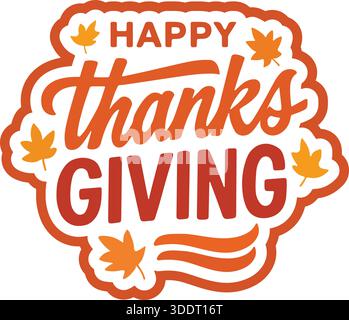 Felice progetto di testo del Ringraziamento con illustrazione vettoriale delle foglie d'autunno Illustrazione Vettoriale