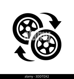 Illustrazione vettoriale che rappresenta la rotazione delle ruote e la sostituzione degli pneumatici per i servizi automobilistici Illustrazione Vettoriale