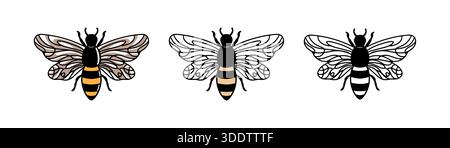 modello vettoriale Honey Bee. Ape vintage per logo, etichetta, sublimazione, adesivo. Illustrazione Vettoriale
