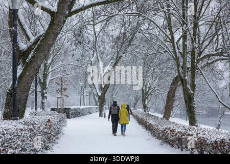 Schneefall, Impressionen aus dem Tiergarten, Berlino, 03.01.2026 Spaziergänger im verschneiten Park am Präsidentendreieck am 03.01.2026 Berlin Tiergarten *** nevicata, impressioni dal Tiergarten, Berlino, 03 01 2026 escursionisti nel parco innevato del Triangolo Presidenziale il 03 01 2026 Berlin Tiergarten Copyright: XBenxKriemannx Foto Stock
