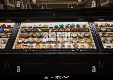 Un armadietto nella sala dei minerali nel museo nazionale della Cechia Foto Stock
