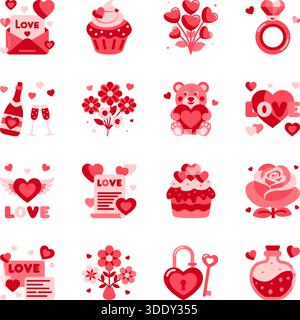 Raccolta di icone vettoriali per San Valentino. Illustrazione Vettoriale