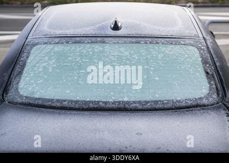 Auto Heckscheibe Frost, Lugano, Tessin, Svizzera Foto Stock