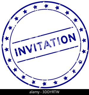 Parola d'invito blu grunge timbro rotondo con sigillo in gomma su sfondo bianco Illustrazione Vettoriale