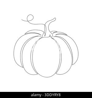 Un'illustrazione vettoriale minimalista ed elegante, creata utilizzando una singola tecnica a linea continua. L'immagine raffigura una zucca, che simboleggia l'autunno, Hallo Illustrazione Vettoriale