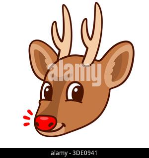 Cartone animato disegno di cervi huemul dal naso rosso, animale nazionale del Cile. Divertente disegno del personaggio natalizio. Illustrazione vettoriale. Illustrazione Vettoriale