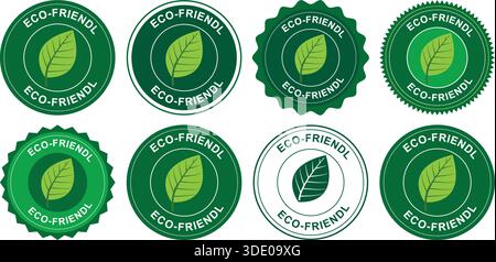 Stemmi ecologici con simbolo a foglia verde in design circolare Illustrazione Vettoriale