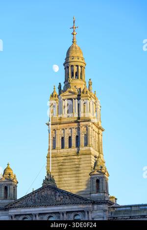 Dettaglio delle camere della città di Glasgow al crepuscolo, Scozia, Regno Unito Foto Stock