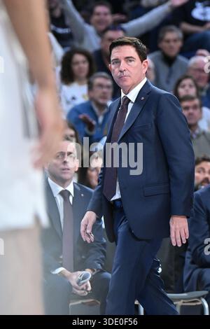 Madrid, Spagna. 4 gennaio 2026. Xavi Pascual del FC Barcelona durante la partita della Liga Endesa ACB tra Real Madrid e FC Barcelona alla Movistar Arena di Madrid il 4 gennaio 2026, Spagna (foto di Oscar Gonzalez/Sipa USA) credito: SIPA USA/Alamy Live News Foto Stock