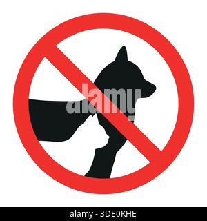 cartello vietato l'ingresso con gli animali su sfondo bianco Illustrazione Vettoriale