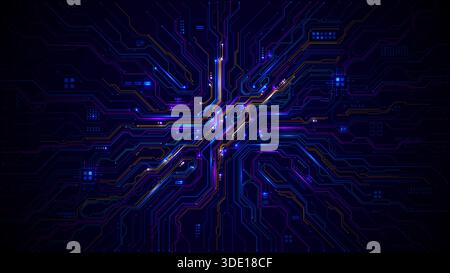 Background tecnico astratto con schemi luminosi delle schede a circuito stampato Illustrazione Vettoriale