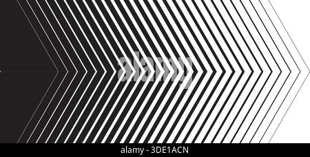 Forme di freccia triangolari ripetute con effetto sbiadito, transizione o mezzitoni. Stampa in avanti, velocità, energia o movimento. Moderno sfondo a righe astratte Illustrazione Vettoriale