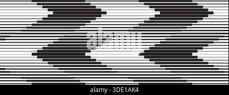 Strisce nere orizzontali di diverso spessore. Sfondo linee parallele. Ripetizione con effetto frecce dinamiche. Stampa geometrica astratta con Illustrazione Vettoriale