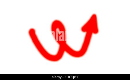 Freccia curva rossa disegnata a mano con loop isolato su sfondo bianco. Disegnare la freccia verso l'alto per evidenziare la nota, infografica o elemento di design creativo Foto Stock