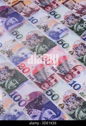 Moneta della Georgia, la valuta della georgia lari, banconote di vari tagli, transazioni finanziarie. Soldi georgiani, i lari come backgro finanziario Foto Stock