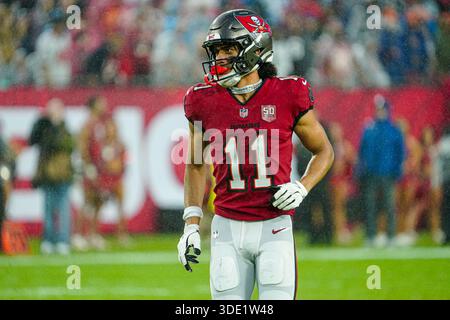 Tampa Bay, Florida, Stati Uniti, 3 gennaio 2026, il giocatore dei Tampa Bay Buccaneers Jalen McMillian n. 11 al Raymond James Stadium. (Foto: Marty Jean-Louis/Alamy Live News Foto Stock