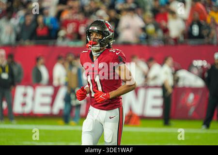 Tampa Bay, Florida, Stati Uniti, 3 gennaio 2026, il giocatore dei Tampa Bay Buccaneers Jalen McMillan n. 11 al Raymond James Stadium. (Foto: Marty Jean-Louis/Alamy Live News Foto Stock