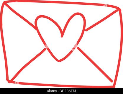Busta rossa disegnata a mano con l'illustrazione del simbolo del cuore Illustrazione Vettoriale