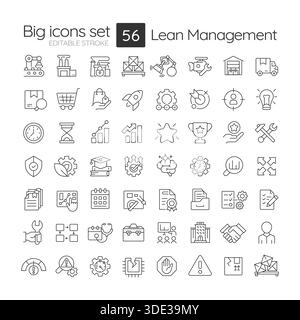 Set di icone della linea di gestione Lean Illustrazione Vettoriale