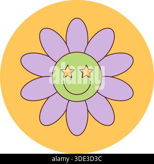 Cerchio adesivo per etichette floreali retrò scanalate Illustrazione Vettoriale