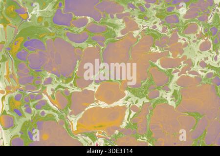 Sfondo artistico astratto Ebru marmorizzato con trama a inchiostro liquido vorticosa e motivi colorati Foto Stock