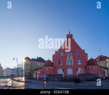 Schirgiswalde-Kirschau: Centro del villaggio di Kirschau, ex ufficio postale di Oberlausitz, alta Lusazia, Sachsen, Sassonia, Germania Foto Stock