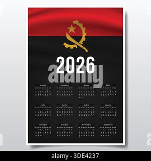 2026 Design del calendario stampabile con tema bandiera ANGOLA, modello di pianificazione annuale Patriottico ANGOLA Illustrazione Vettoriale