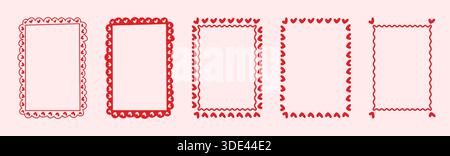 Stravaganti cornici a forma di cuore disegnate a mano con spaganti bordi per San Valentino, inviti di nozze, biglietti d'auguri e branding romantico. Vettore Illustrazione Vettoriale
