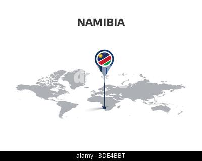 Spilla della posizione DELLA NAMIBIA sulla Mappa del mondo con bandiera nel corpo di pin Illustrazione Vettoriale