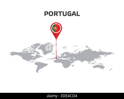Spilla della posizione DEL PORTOGALLO sulla mappa del mondo con bandiera nel corpo di pin Illustrazione Vettoriale