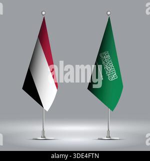 Due bandiere in piedi che rappresentano lo Yemen contro l'Arabia Saudita con bandiere sui corpi Illustrazione Vettoriale