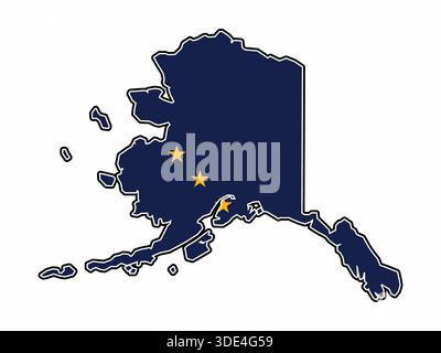 Mappa dello stato dell'Alaska con Flag in Body Isolated on White background Illustrazione Vettoriale