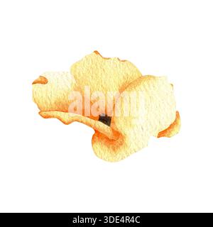 Fiore di papavero di montagna. Illustrazione astratta di fiori selvatici in sfumature di giallo. Illustrazione botanica disegnata a mano. Scogliera di fiori delicati. Foto Stock