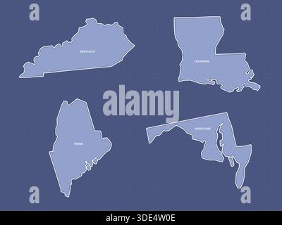 Cartine di Kentucky, Louisiana, Maine e Maryland Illustrazione Vettoriale
