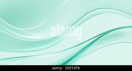 Curve fluide e fluide in sfumature di menta pallida e verde crema di mare, creando uno sfondo astratto rilassante con sottili effetti gradienti. Illustrazione Vettoriale
