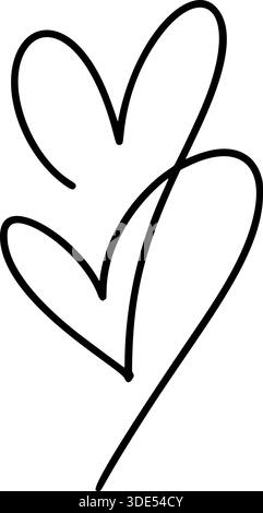 Disegno con linee nere con due cuori vettoriali sovrapposti. Simboleggiando la connessione, la collaborazione e l'affetto Illustrazione Vettoriale