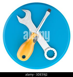 Icona strumenti, chiave e cacciavite. Rendering 3D isolato su sfondo bianco Foto Stock