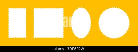 Cornici modello francobollo. Sfondi per cartoline, lettere, bordi vuoti. Francobolli vintage ovali o circolari e rettangolari vuoti. Etichetta, etichette Illustrazione Vettoriale