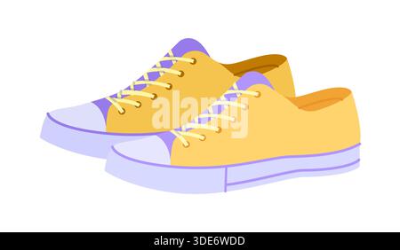 Scarpa basse in tela. Scarpe comode e traspiranti, passeggiata in città, campus, stile rilassato nel weekend per uomo e donna unisex. Illustrazione tecnica di moda, mockup CAD, isolamento vettoriale morbido Illustrazione Vettoriale