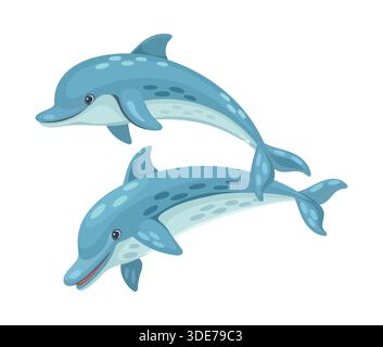Delfini personaggi di cartoni animati di animali subacquei Illustrazione Vettoriale