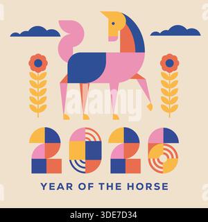 illustrazione per il nuovo anno cinese 2026 anno del cavallo Illustrazione Vettoriale