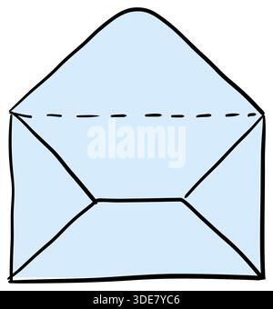 Icona a forma di busta aperta disegnata a mano con una linea di piegatura tratteggiata schizzo di boodle immagine vettoriale del messaggio di posta elettronica Illustrazione Vettoriale
