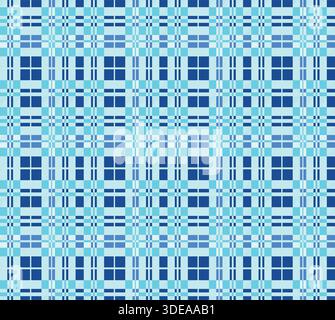 Motivo a quadri blu senza cuciture con strisce intersecanti ed elementi di controllo stratificati. Ripetizione pulita ispirata al tartan adatta per tessuti e abbigliamento Illustrazione Vettoriale