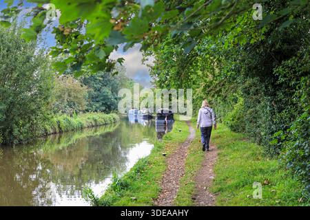 Barche o chiatte sul ramo del canale Llangollen dello Shropshire Union Canal, Shropshire, Inghilterra, Regno Unito Foto Stock