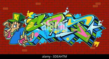 Caratteri alla moda in stile Urban Abstract Graffiti e illustrazione del vettore del carattere Hip Hop Illustrazione Vettoriale