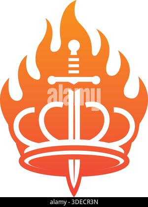 Icona Vector modello con logo di fiamma Royal Luxury Fire Crown Illustrazione Vettoriale