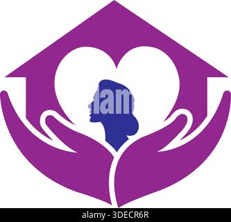Modello di design per la cura della casa con logo per la cura della casa delle mani per la famiglia Illustrazione Vettoriale
