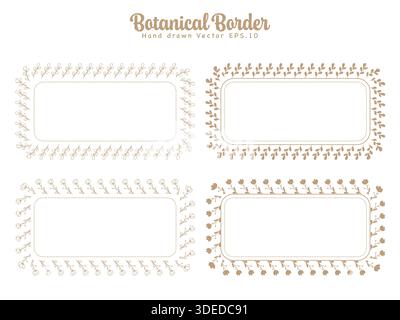 Cornice rettangolare con motivo botanico dorato e bordi. Illustrazione vettoriale Illustrazione Vettoriale