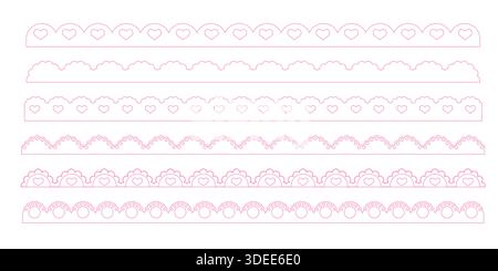 Bordo smerlato in pizzo rosa, graziosa striscia in tessuto. bordo smerlato, cornice, schema isolato. Bordo a zigzag, decorazione ritaglio linea collezione. Illustrazione vettoriale Illustrazione Vettoriale